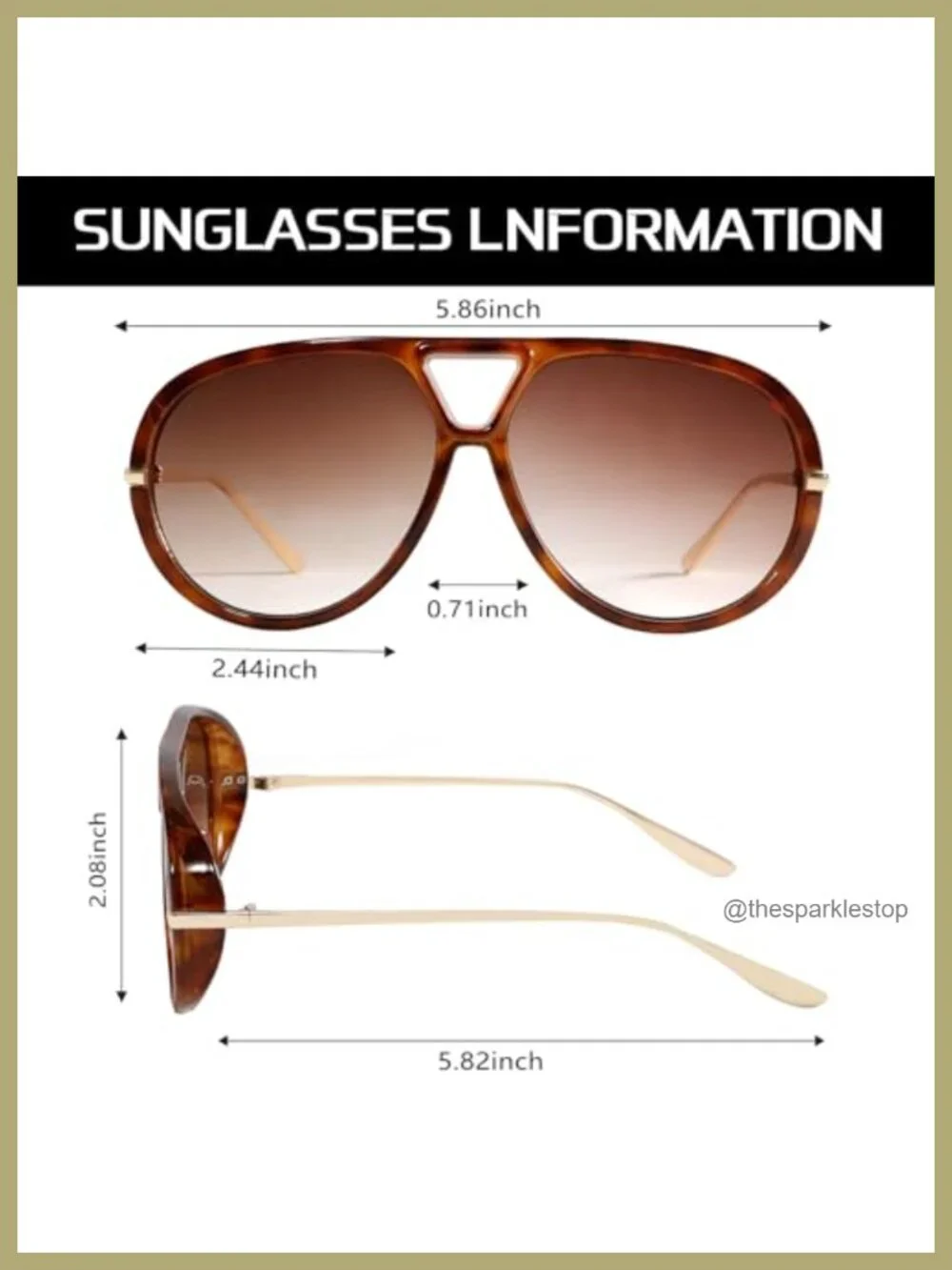 Oversized Retro Aviator Sunglasses - Gold Metal Frame UV Protection Women
